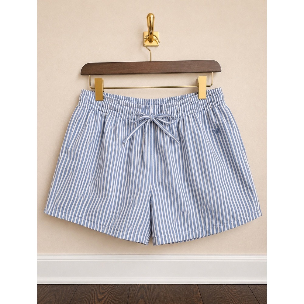 Airelles Woven Cotton Pajama Shorts Blue White Striped XL Drawstring Loungewear